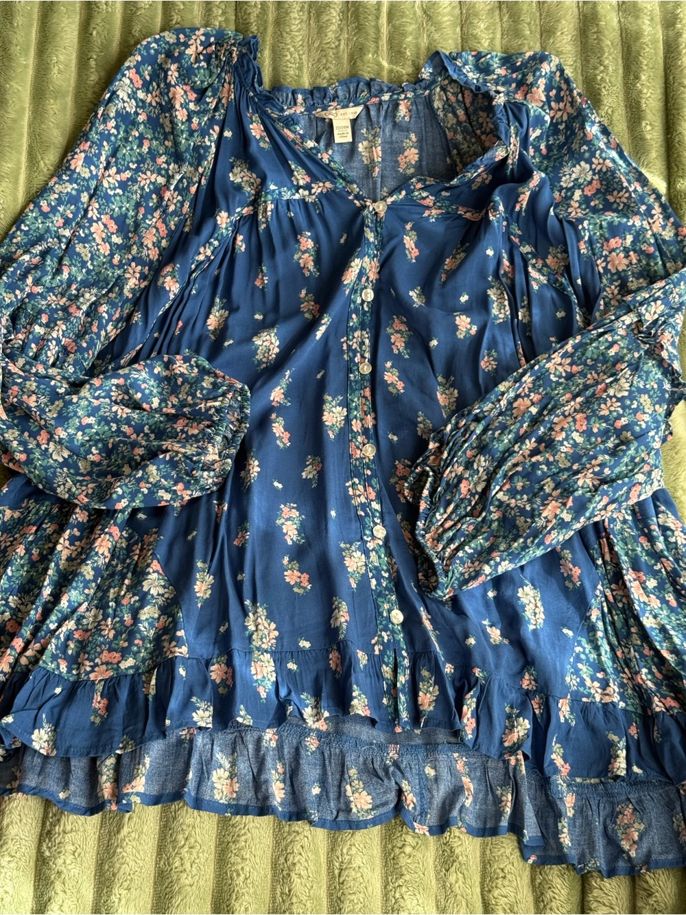 Blue Floral Button-Front Women's Blouse